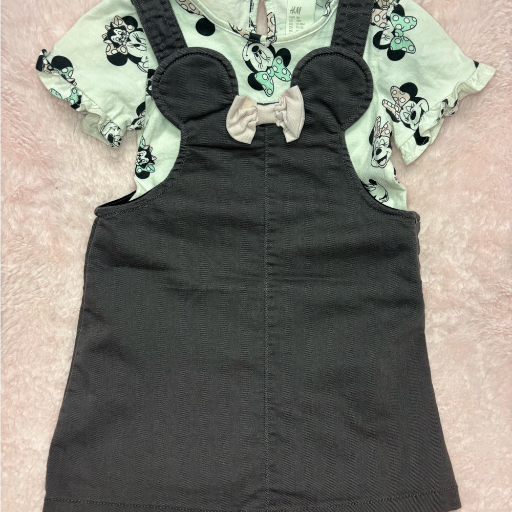 H&M Disney Minnie Mouse Toddler Black Overall Dress Set 18months